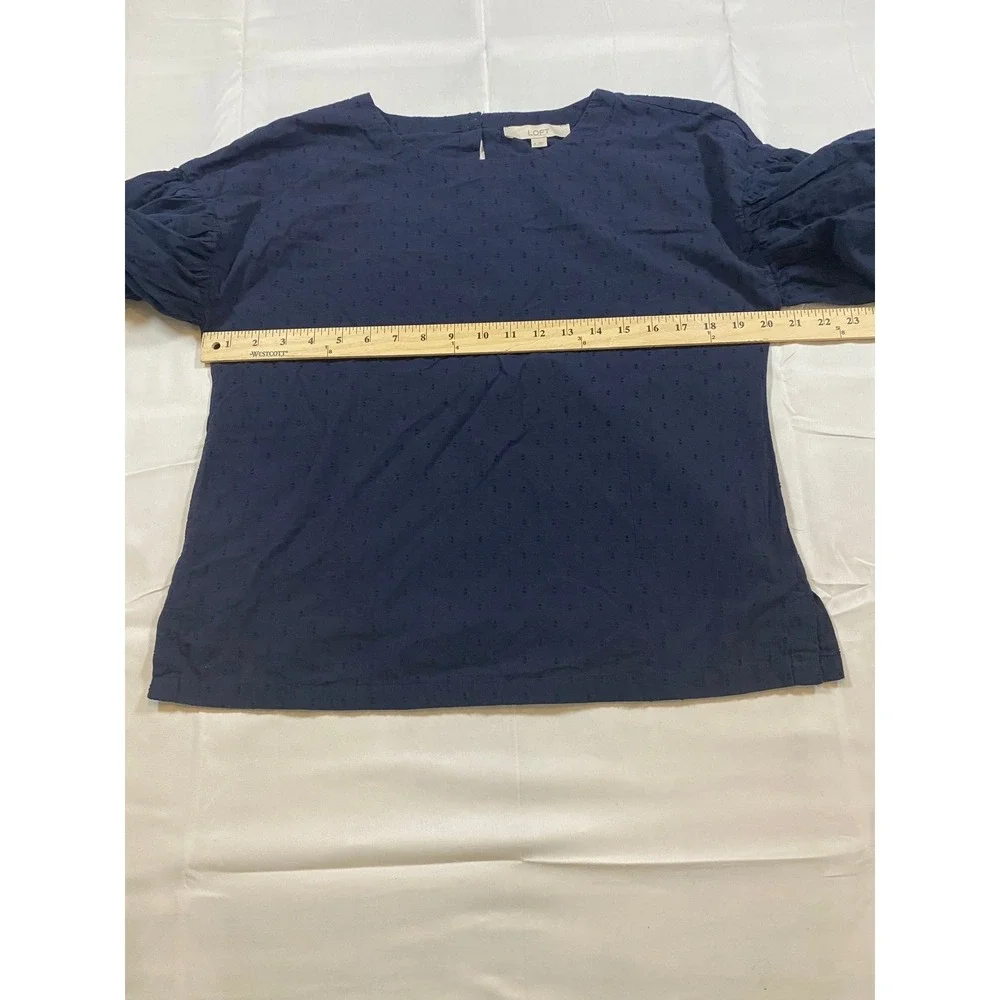 LOFT Navy Blue Swiss Dot Puff Sleeve Top‎ Women's Size Small